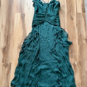 Shona Joy Emerald Green Ruffle Midi Dress AUS 12 US 8 – Small Hem Hole